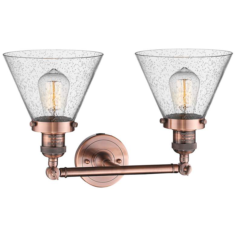 Image 2 Cone 18" 2-Light Antique Copper Bath Light w/ Seedy Shade more views