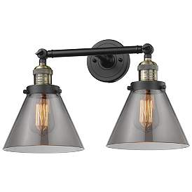 Image1 of Cone 18" 2-Light Black Antique Brass Bath Light w/ Plated Smoke Shade