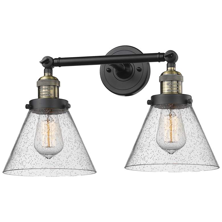 Image 1 Cone 18" 2-Light Black Antique Brass Bath Light w/ Seedy Shade