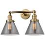 Cone 18" 2-Light Brushed Brass Bath Light w/ Plated Smoke Shade