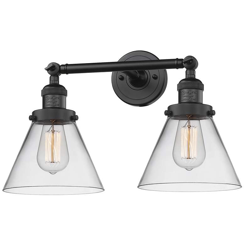 Image 1 Cone 18" 2-Light Matte Black Bath Light w/ Clear Shade