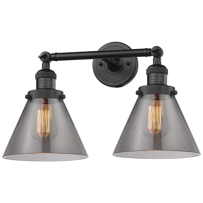 Image 1 Cone 18" 2-Light Matte Black Bath Light w/ Plated Smoke Shade