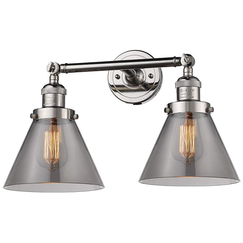 Image 1 Cone 18" 2-Light Polished Nickel Bath Light w/ Plated Smoke Shade
