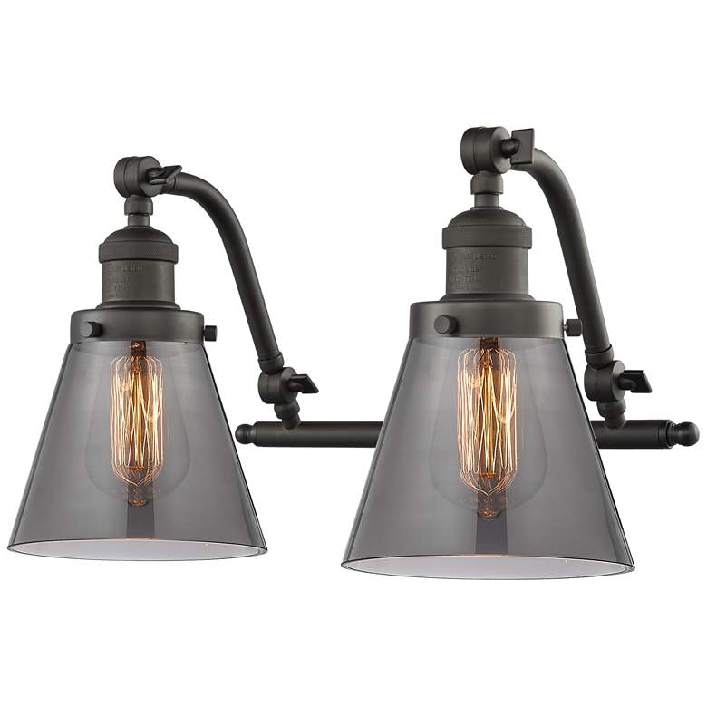 Image 1 Cone 18" Wide 2 Light Bronze Bath Vanity Light w/ Plated Smoke Shade