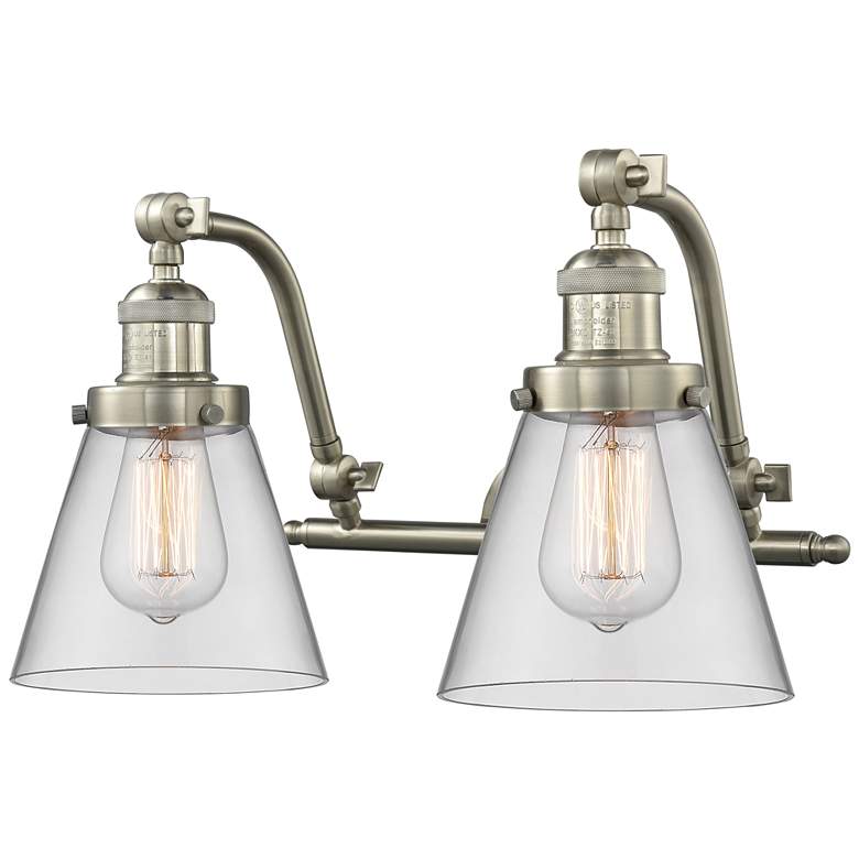 Image 1 Cone 18" Wide 2 Light Brushed Satin Nickel Bath Vanity Light w/ Clear