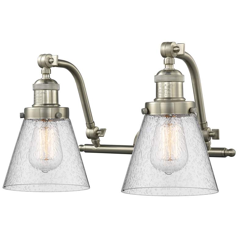 Image 1 Cone 18" Wide 2 Light Brushed Satin Nickel Bath Vanity Light w/ Seedy