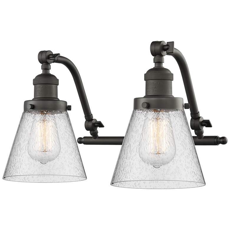 Image 1 Cone 18" Wide 2 Light Oil Rubbed Bronze Bath Vanity Light w/ Seedy Sha