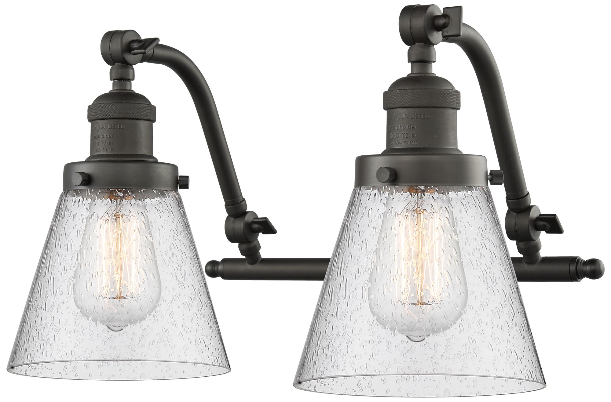 Image 2 Cone 18" Wide 2 Light Oil Rubbed Bronze Bath Vanity Light w/ Seedy Sha more views
