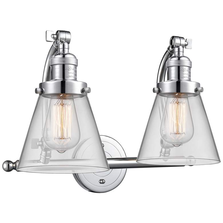 Image 1 Cone 18 inch Wide 2 Light Polished Chrome Bath Vanity Light w/ Clear Shade