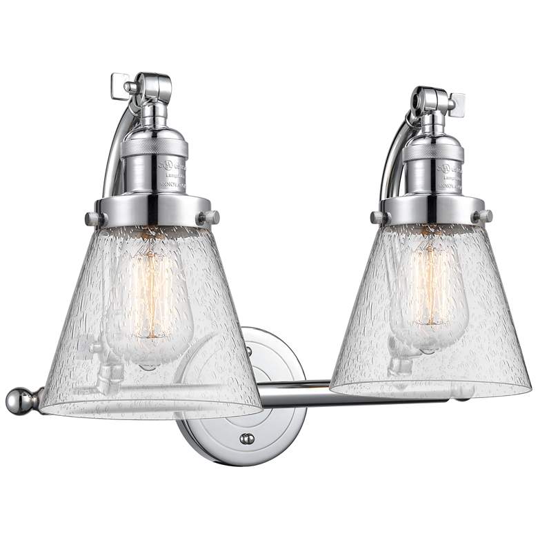 Image 1 Cone 18 inch Wide 2 Light Polished Chrome Bath Vanity Light w/ Seedy Shade