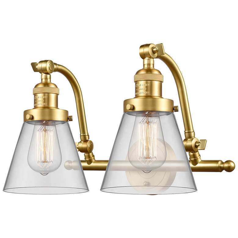 Image 1 Cone 18" Wide 2 Light Satin Gold Bath Vanity Light w/ Clear Shade
