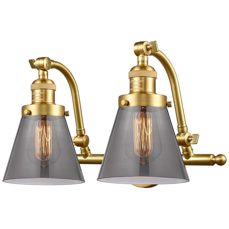 Image 1 Cone 18" Wide 2 Light Satin Gold Bath Vanity Light w/ Plated Smoke Sha
