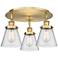 Cone 18" Wide 3 Light Brushed Brass Flush Mount With Seedy Glass Shade