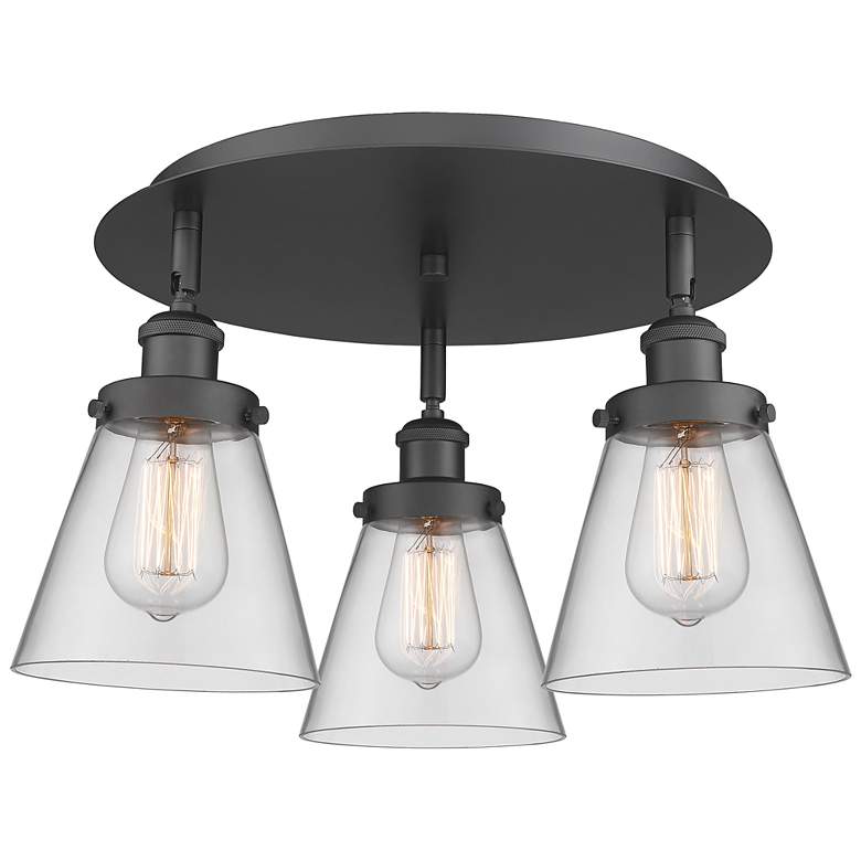 Image 1 Cone 18" Wide 3 Light Matte Black Flush Mount With Clear Glass Shade