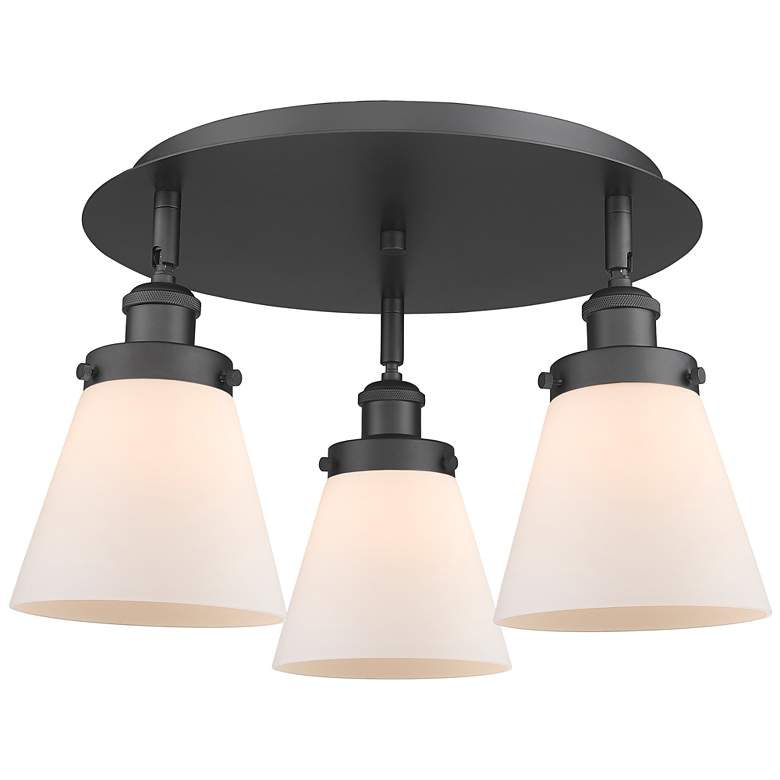 Image 1 Cone 18" Wide 3 Light Matte Black Flush Mount With Matte White Glass S