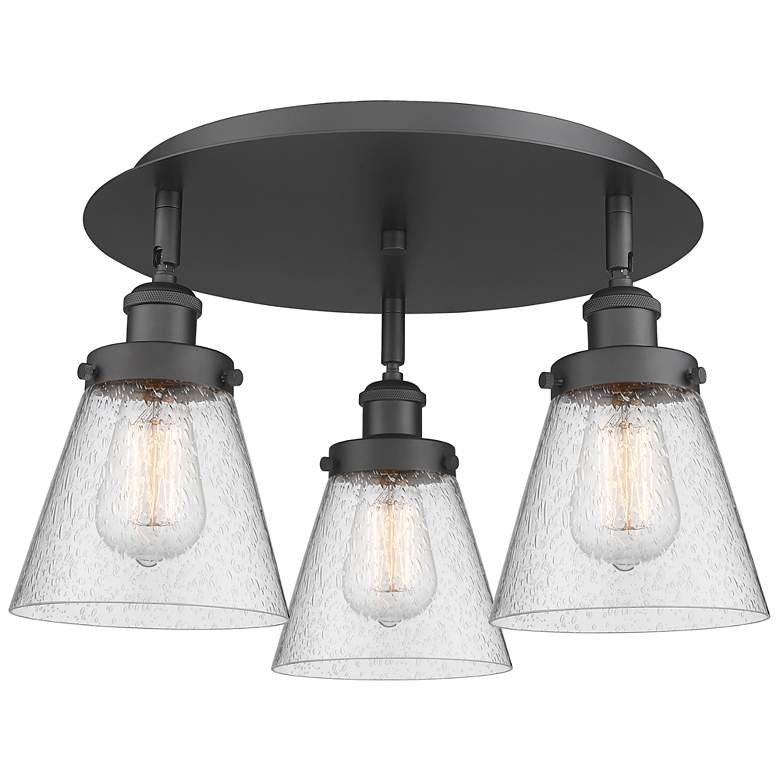 Image 1 Cone 18" Wide 3 Light Matte Black Flush Mount With Seedy Glass Shade