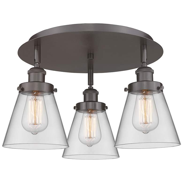 Image 1 Cone 18" Wide 3 Light Oil Rubbed Bronze Flush Mount With Clear Glass S