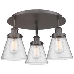 Cone 18&quot; Wide 3 Light Oil Rubbed Bronze Flush Mount With Seedy Glass S
