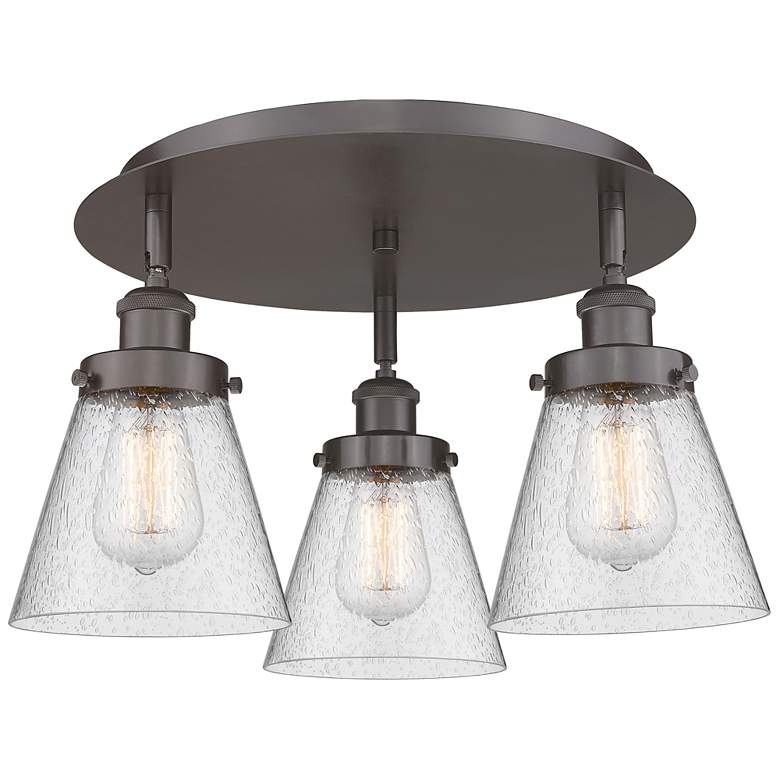 Image 1 Cone 18" Wide 3 Light Oil Rubbed Bronze Flush Mount With Seedy Glass S