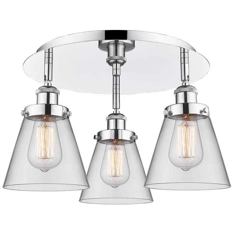 Image 1 Cone 18" Wide 3 Light Polished Chrome Flush Mount With Clear Glass Sha