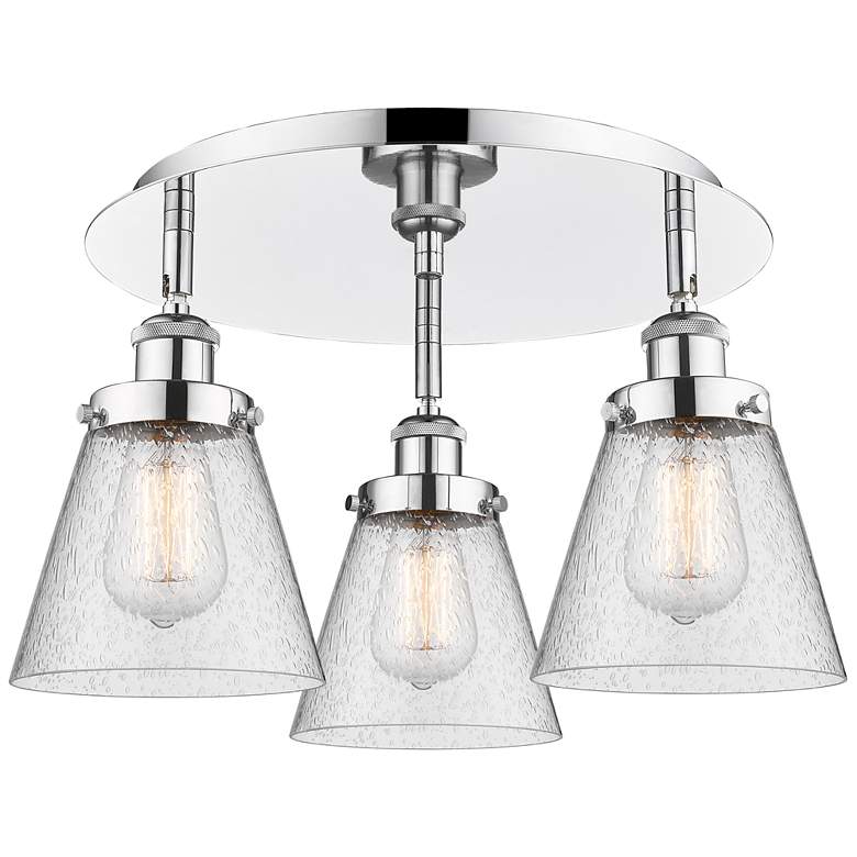 Image 1 Cone 18" Wide 3 Light Polished Chrome Flush Mount With Seedy Glass Sha