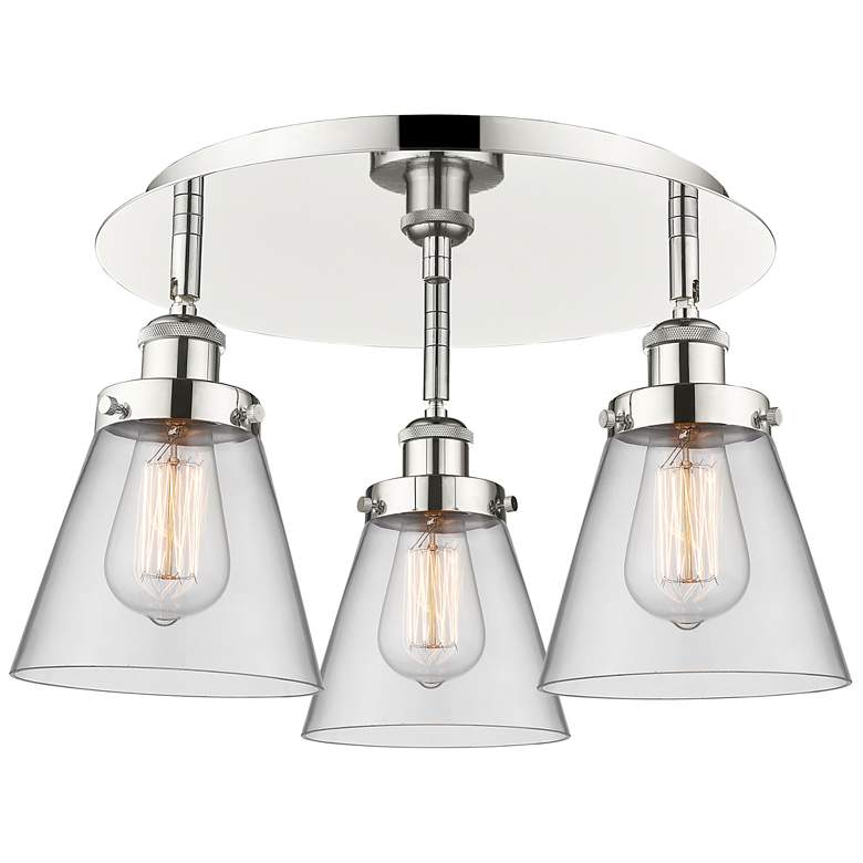 Image 1 Cone 18" Wide 3 Light Polished Nickel Flush Mount With Clear Glass Sha