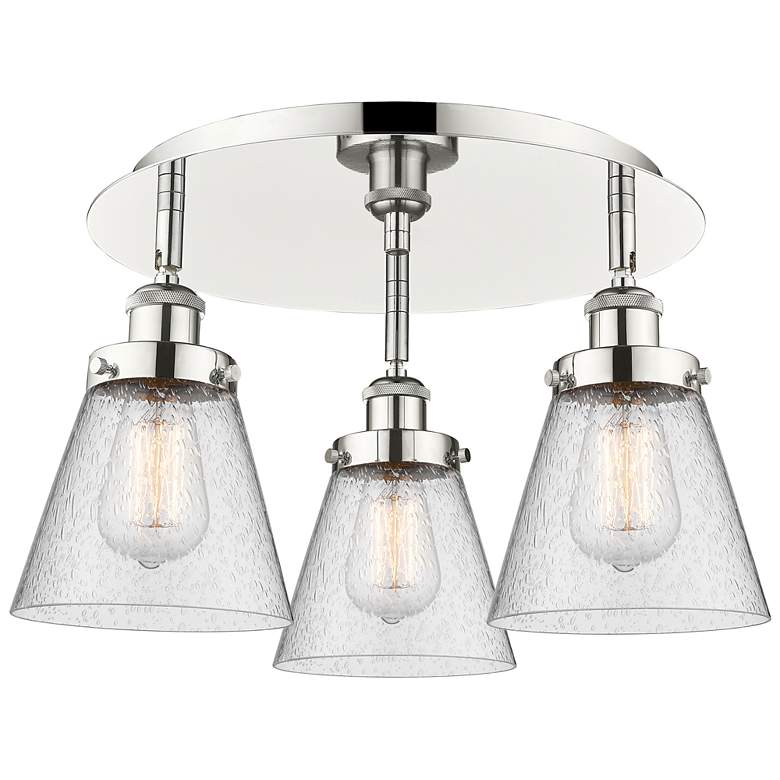 Image 1 Cone 18" Wide 3 Light Polished Nickel Flush Mount With Seedy Glass Sha