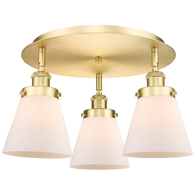 Image 1 Cone 18" Wide 3 Light Satin Gold Flush Mount With Matte White Glass Sh