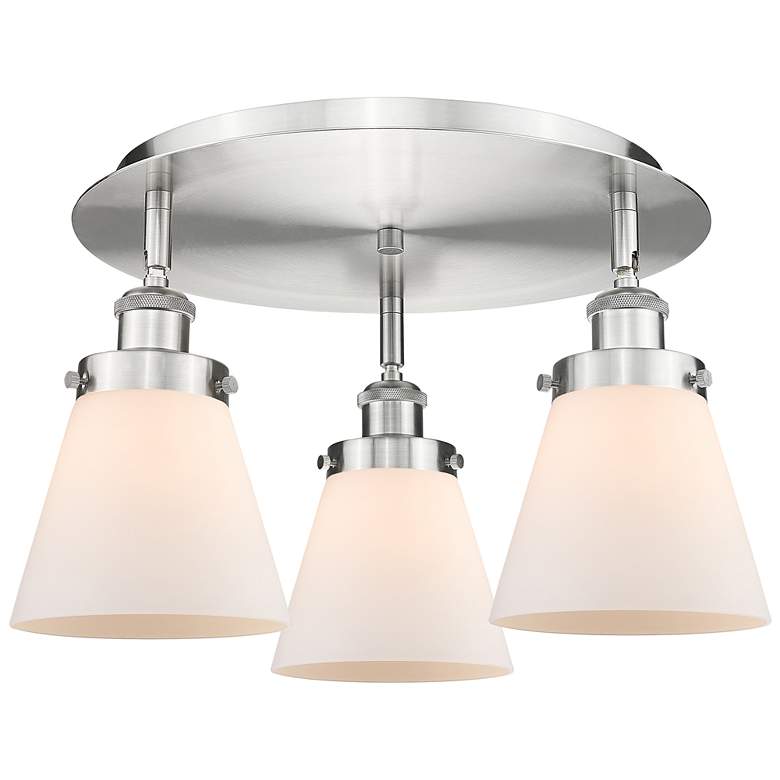 Image 1 Cone 18" Wide 3 Light Satin Nickel Flush Mount With Matte White Glass