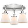 Cone 18" Wide 3 Light Satin Nickel Flush Mount With Matte White Glass