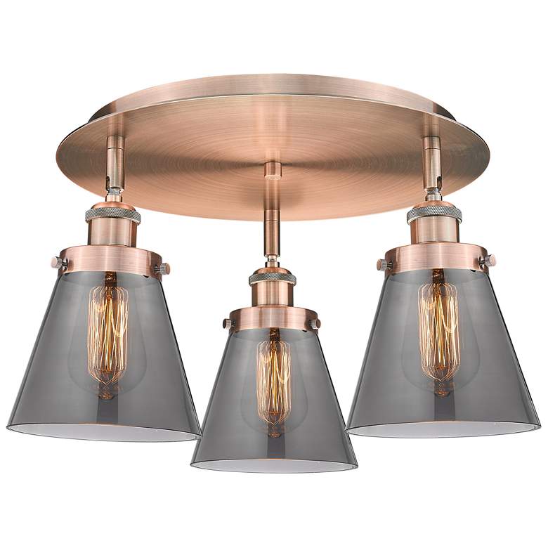 Image 1 Cone 18" Wide Antique Copper 3-Light Ceiling Light