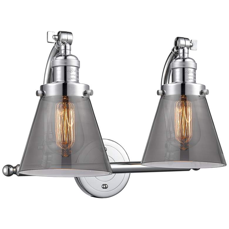 Image 1 Cone 18"W 2 Light Polished Chrome Bath Vanity Light w/ Plated Smoke Sh