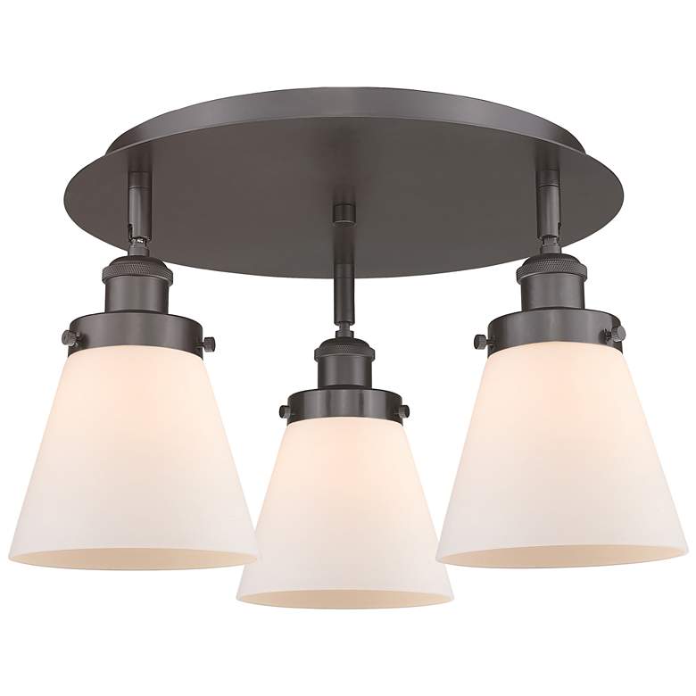 Image 1 Cone 18"W 3 Light Oil Rubbed Bronze Flush Mount w/ Matte White Glass S