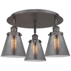 Cone 18&quot;W 3 Light Oil Rubbed Bronze Flush Mount w/ Plated Smoke Glass