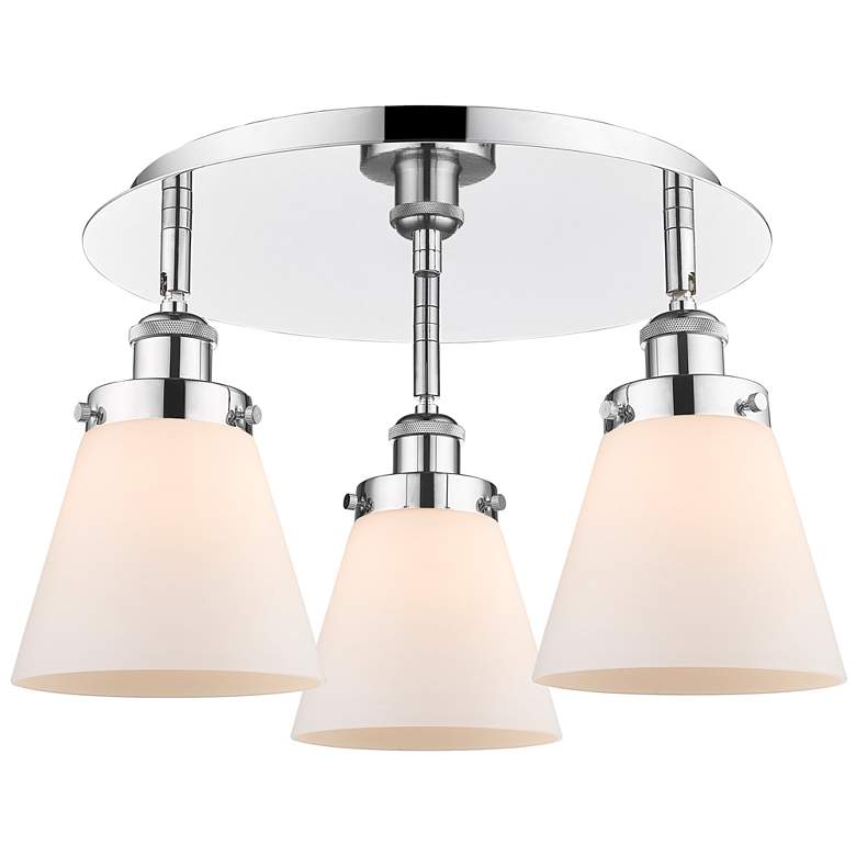 Image 1 Cone 18"W 3 Light Polished Chrome Flush Mount With Matte White Glass S