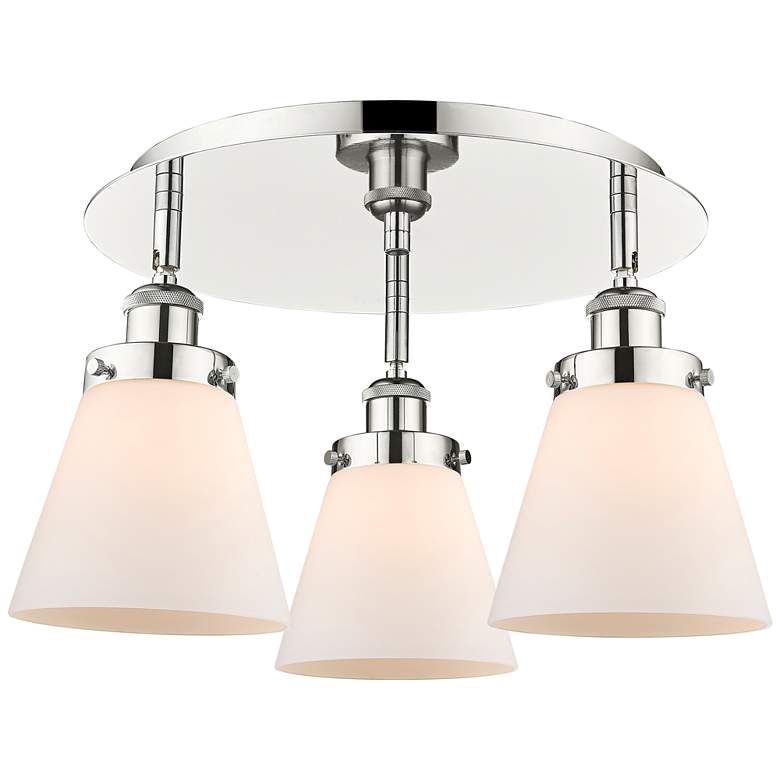 Image 1 Cone 18"W 3 Light Polished Nickel Flush Mount With Matte White Glass S