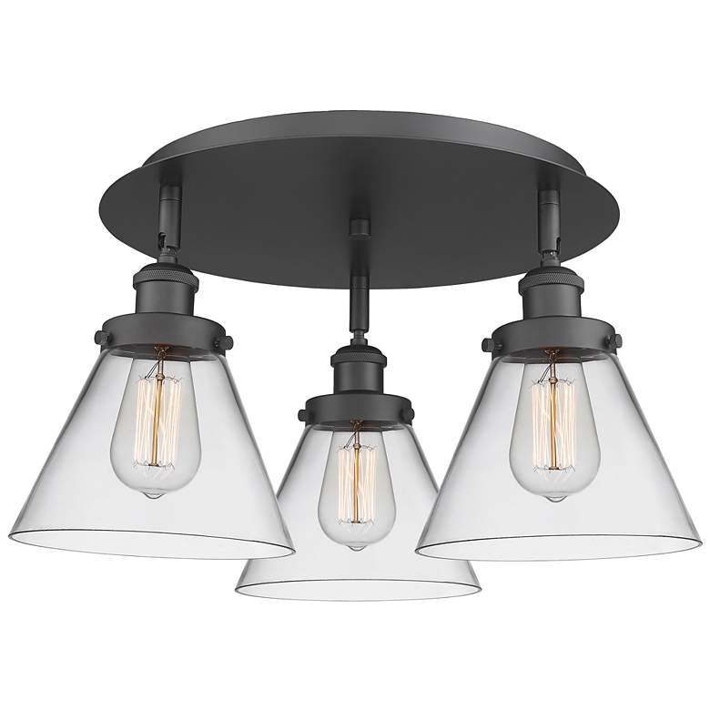 Image 1 Cone 19.5" Wide 3 Light Matte Black Flush Mount With Clear Glass Shade