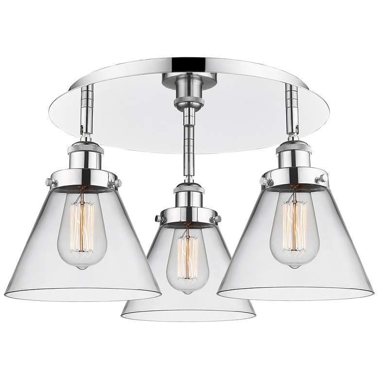 Image 1 Cone 19.5" Wide 3 Light Polished Chrome Flush Mount With Clear Glass S