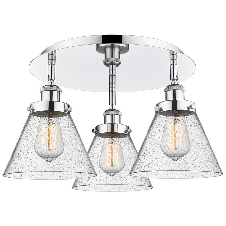 Image 1 Cone 19.5" Wide 3 Light Polished Chrome Flush Mount With Seedy Glass S