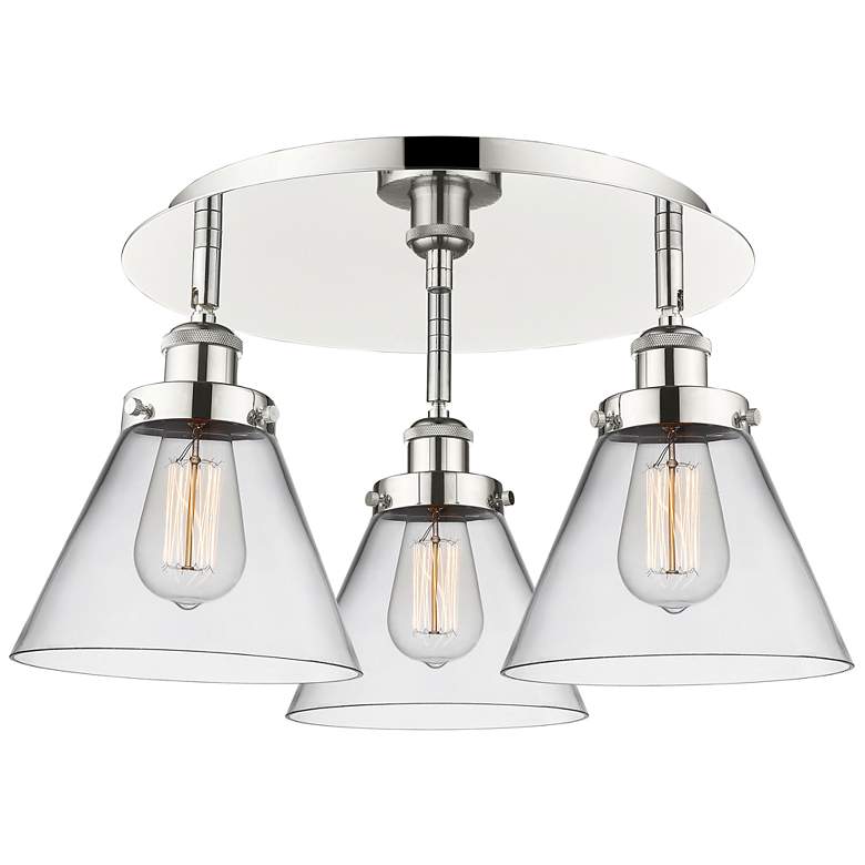 Image 1 Cone 19.5" Wide 3 Light Polished Nickel Flush Mount With Clear Glass S