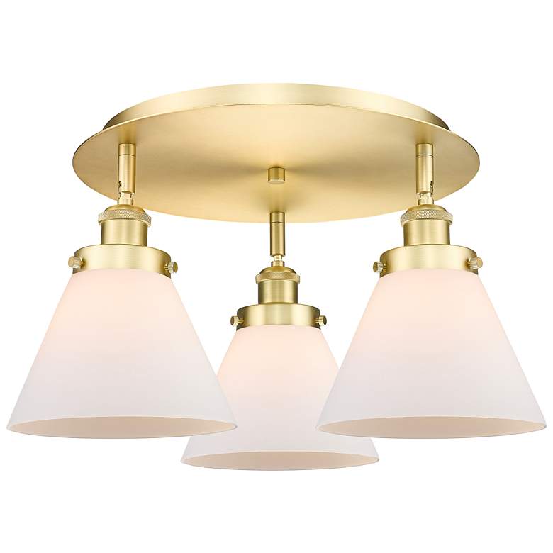 Image 1 Cone 19.5" Wide 3 Light Satin Gold Flush Mount With Matte White Glass