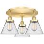 Cone 19.5" Wide 3 Light Satin Gold Flush Mount With Seedy Glass Shade