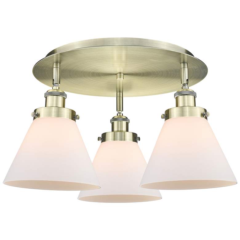 Image 1 Cone 19.5"W 3 Light Antique Brass Flush Mount With Matte White Glass S