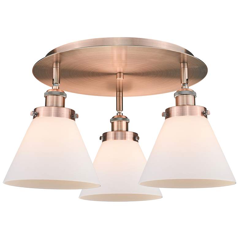 Image 1 Cone 19.5"W 3 Light Antique Copper Flush Mount With Matte White Glass