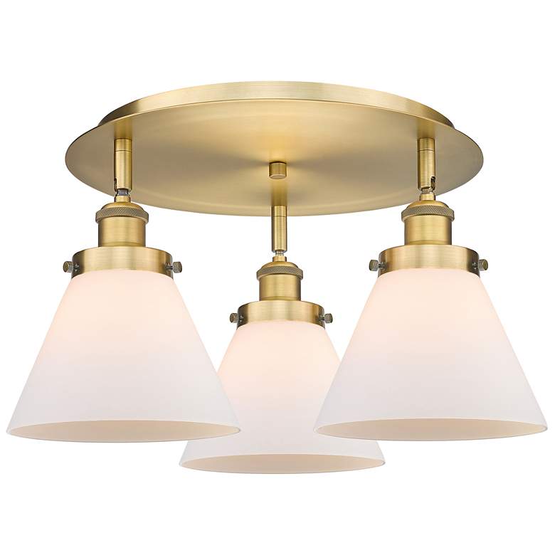 Image 1 Cone 19.5"W 3 Light Brushed Brass Flush Mount With Matte White Glass S