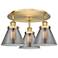 Cone 19.5"W 3 Light Brushed Brass Flush Mount With Plated Smoke Glass