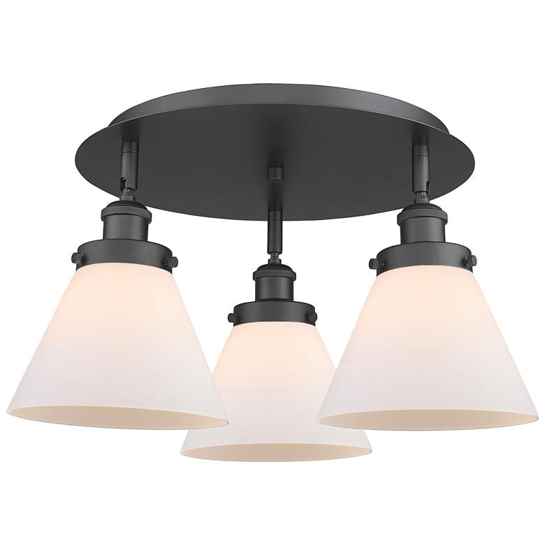 Image 1 Cone 19.5"W 3 Light Matte Black Flush Mount With Matte White Glass Sha