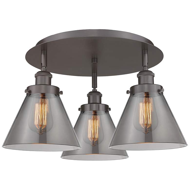 Image 1 Cone 19.5"W 3 Light Oil Rubbed Bronze Flush Mount w/ Smoke Glass Shade