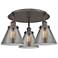 Cone 19.5"W 3 Light Oil Rubbed Bronze Flush Mount w/ Smoke Glass Shade