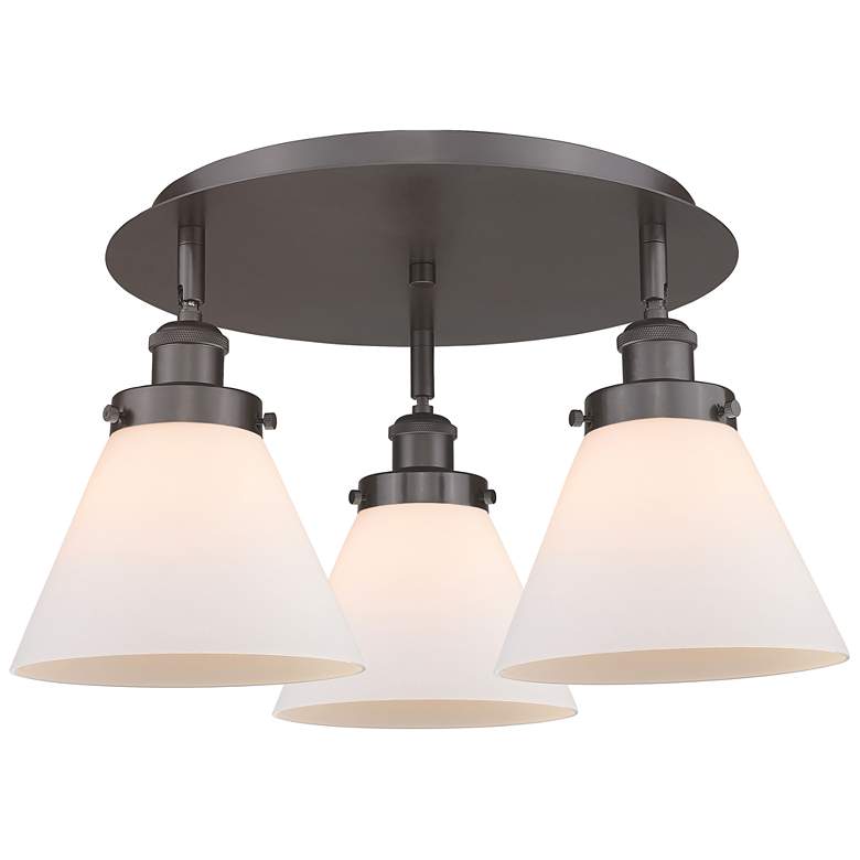 Image 1 Cone 19.5"W 3 Light Oil Rubbed Bronze Flush Mount w/ White Shade